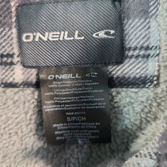 O'Neill Sherpa Lined Shacket Jacket Button Front Super Fleece Mens S Grey Plaid - Picture 5 of 7